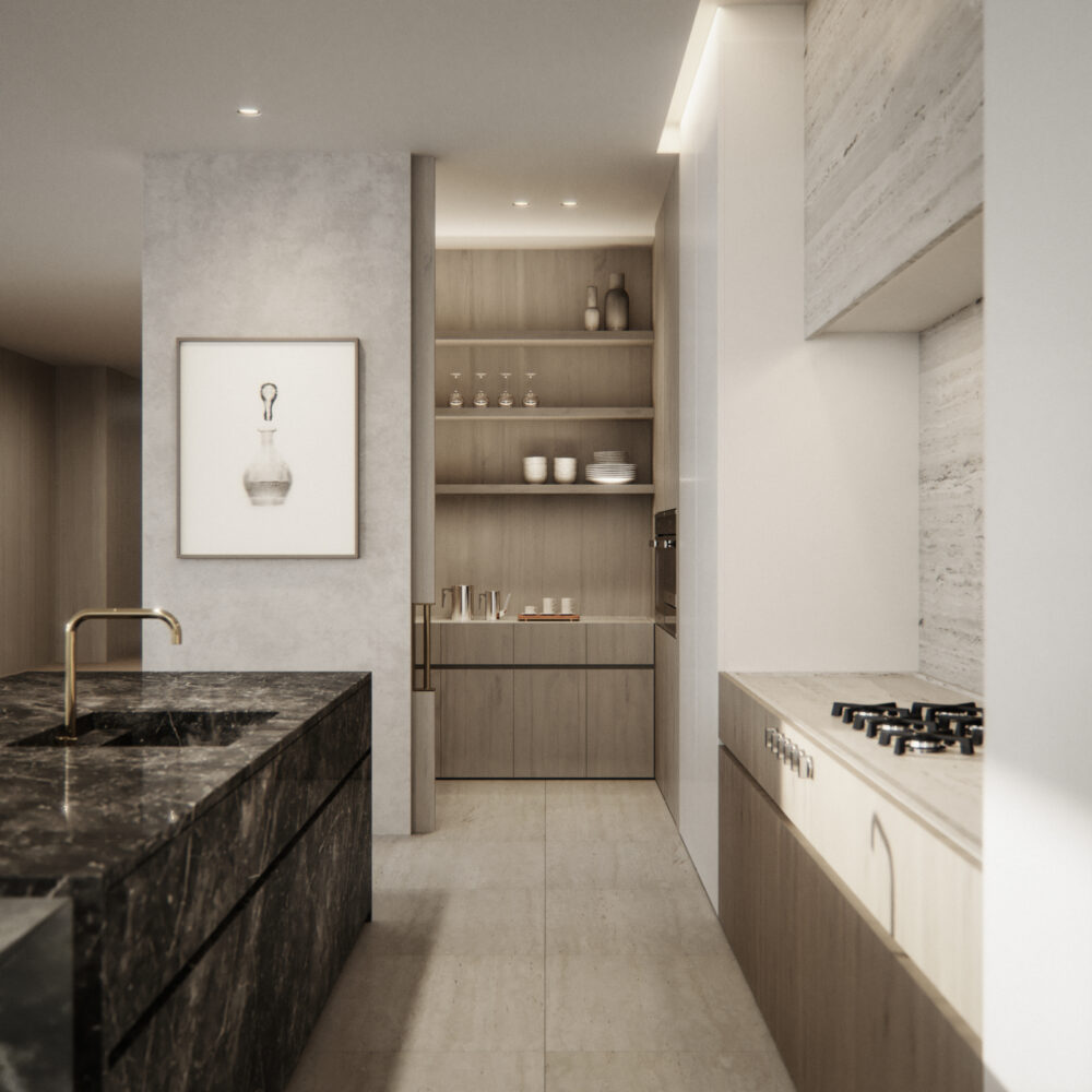 Interior 3D Architectural Visualization and Rendering of Modern Kitchen