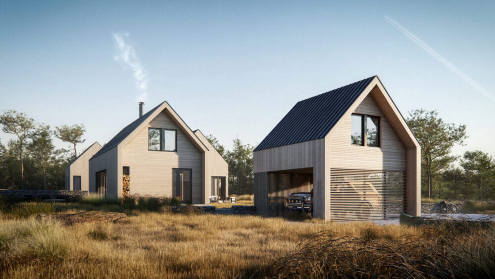 Exterior 3D Architectural Visualization and Rendering of Modern Cabin